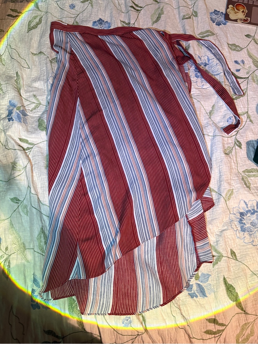 lavender field Red and Light Blue Striped High-Low Wrap Skirt